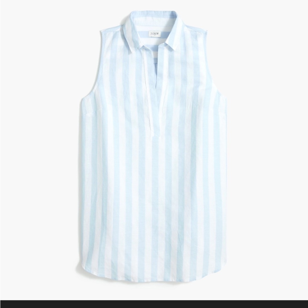 J Crew linen cotton popover tunic blue white stripe small s